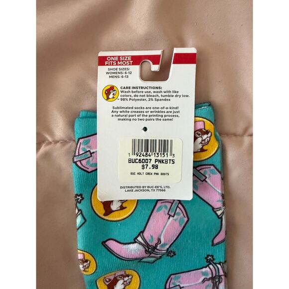 Buc-ee's Women's Socks – Yellow, Turquoise & Pink - Picture 3 of 3